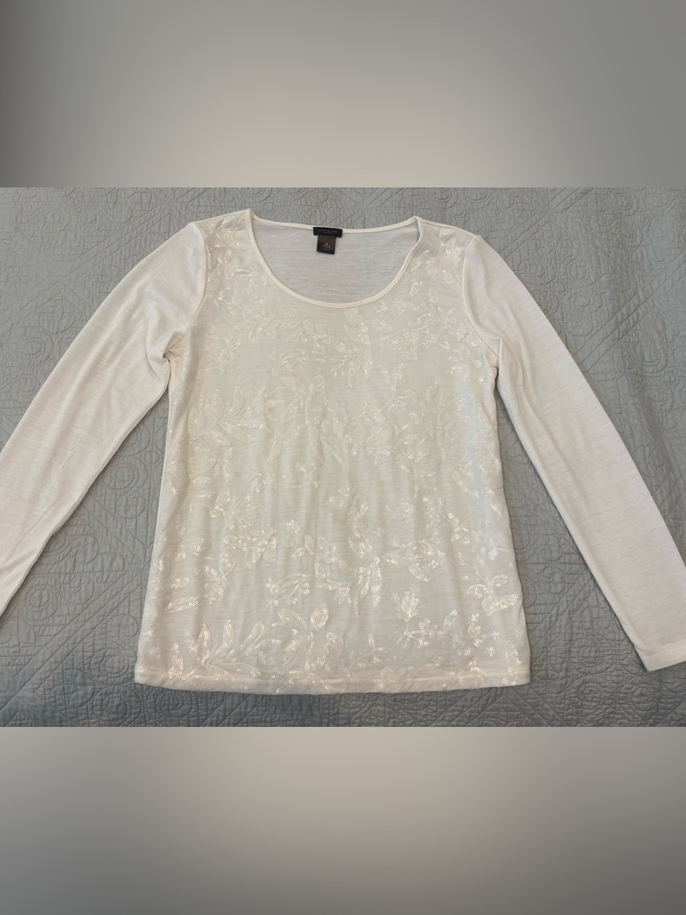 Ann Taylor Sequin Floral Scoop Neck Top